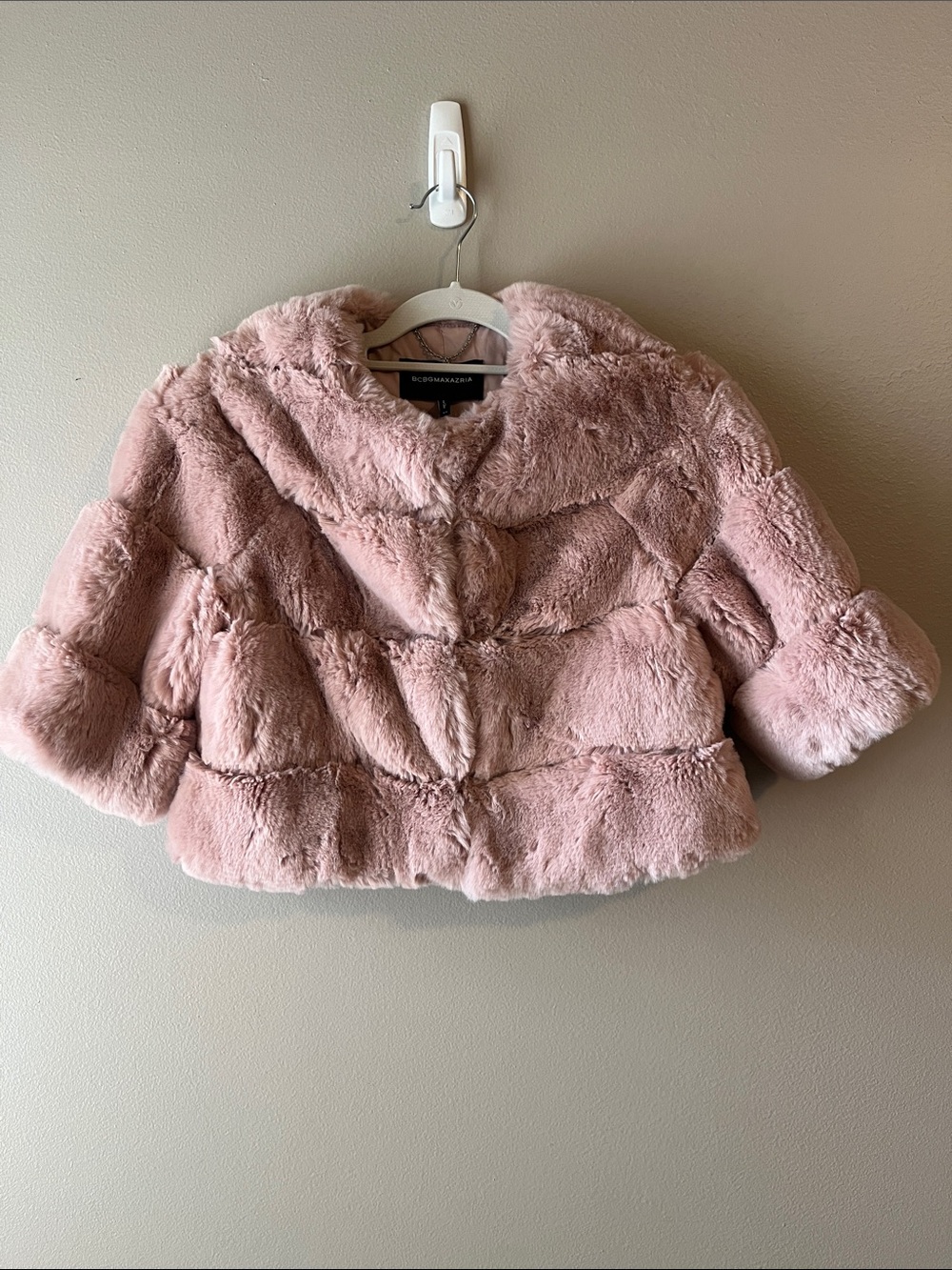 BCBGMaxAzria Blush Pink Faux-Fur Cropped Puffer Jacket